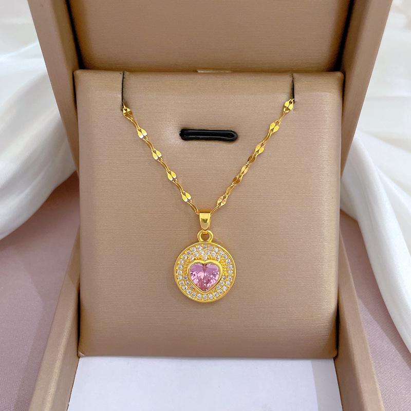 Titanium Steel Micro-Inlaid Gold Plated Women's Lucky Bead Necklace - Trendy Clavicle Chain Accessory