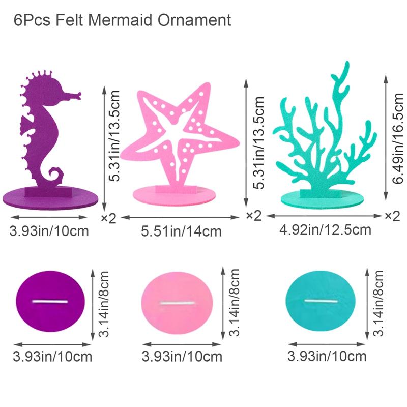 6Pcs Little Mermaid Theme Party Decorations DIY Felt Coral Table Ornament Under the Sea Girl Birthday Party Supplies Baby Shower