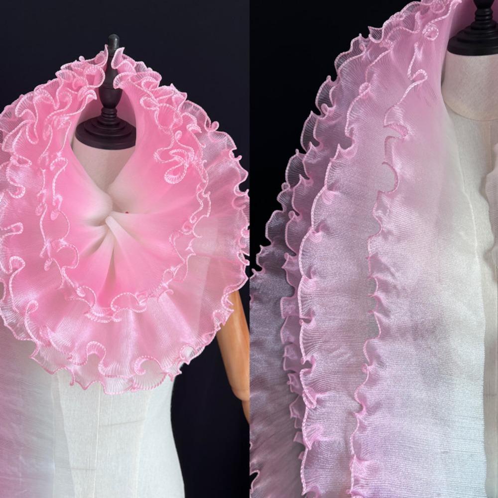 2 Yard Flounce Wave Lace Fabric 12cm Wide Fashion Pleat Mesh Organza Gradient Color Ruffle Dress Accessories