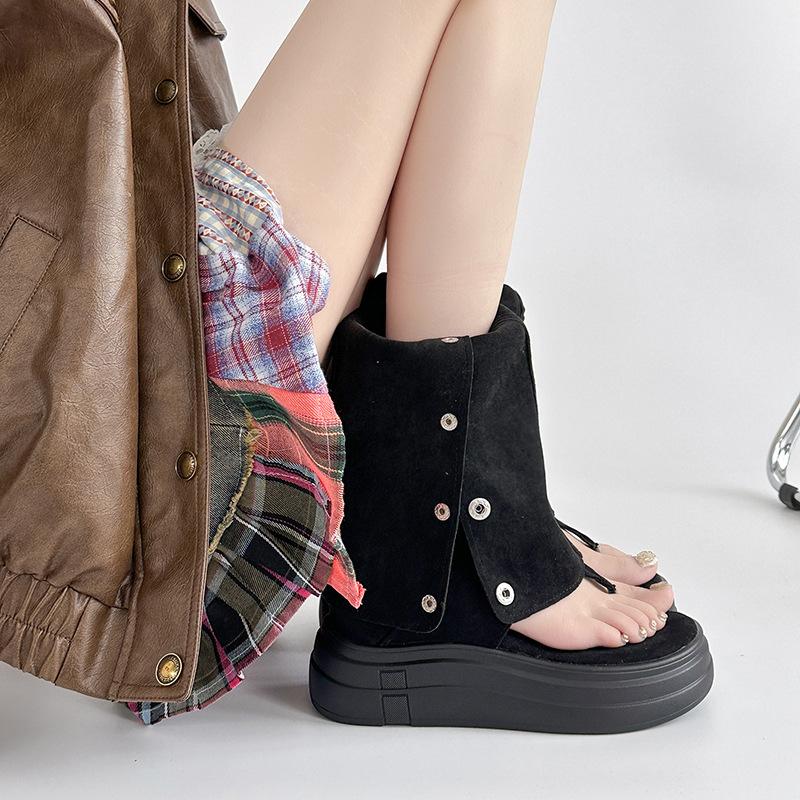 Fashion retro man boots two wear folded knee boots summer thick-soled Martin boots thin women toe cool boots