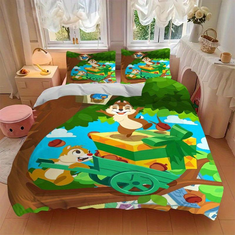 3pcs Disney Chip & Dale Adventure Bedding Set, Including 1 Quilt Cover and 2 Pillow Shams, Without Filling, Soft and Comfortable Home Bedroom  S033