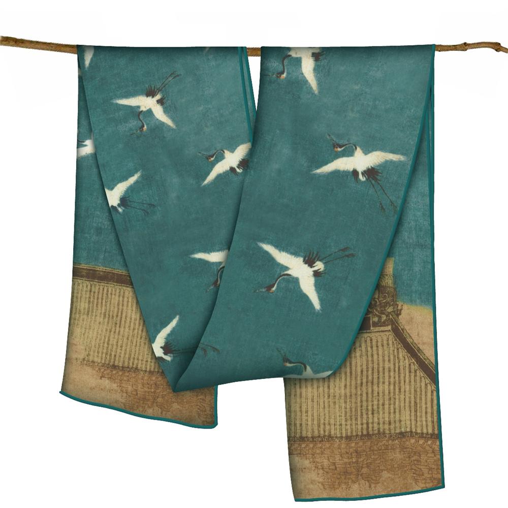 POBING Twill Silk Scarf Women Poncho Hand Rolled Luxury Oil Painting Long Scarves Wraps Bandana Big Shawl Hijabs Female Foulard