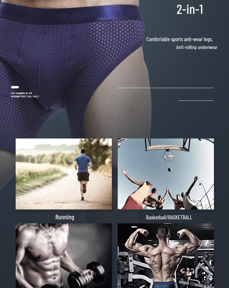 Men's Anti-Friction Ice Silk Long Boxer Briefs - Large Size Sports Running Tights