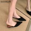 Fashion SUOJIALUN 2024 Autumn New Brand Women Sandal Shoes Fashion Pointed Toe Shallow Slip On Slingback Shoes Thin Low Heel Pumps