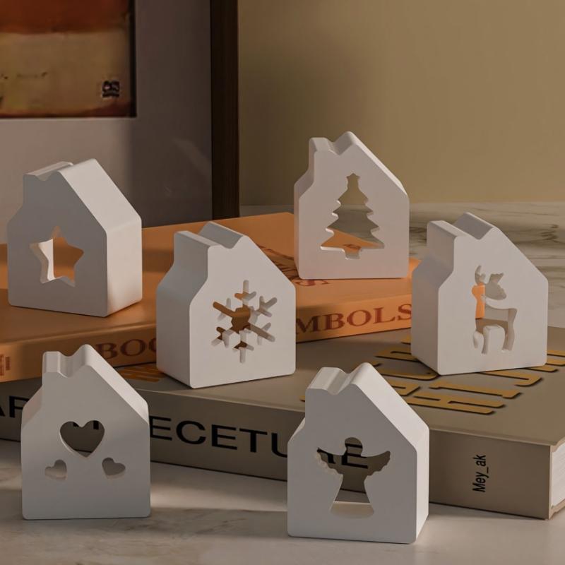 1 st 6-hålig Julhus Ljusstake Silikonform, Julserietema Ihålig Husform, Hartsgjutform