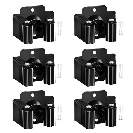 Wall Mount Broom Holder Non-Slip Design Simple Installation Stainless Steel Heavy Duty Mop Holder Broom Hanger with Screws