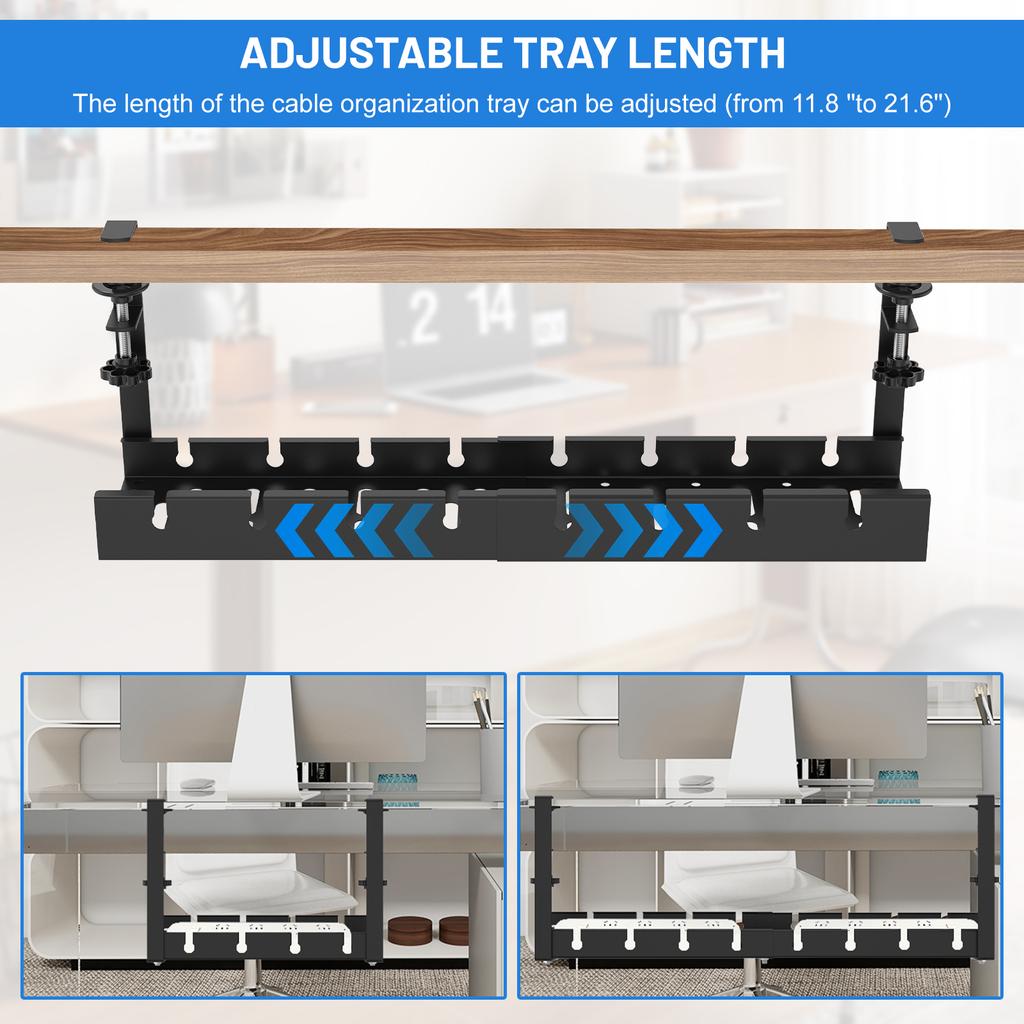 Extendable Under Desk Cable Management No Drilling Metal Cable Tray Space Saving Multipurpose Household Hanging Organizer Shelf