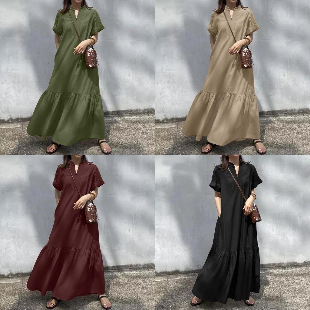 Spring Summer Womens Casual Dress With Vneck Short Sleeves And Asymmetric Fish Tail For Fashionable Wear