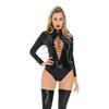 Body Cosplay da Cameriera Sexy da Donna Taglio Alto Benda Foro Stretto Catsuit in Ecopelle PU Lattice Lucido Pezzo Unico Leotard