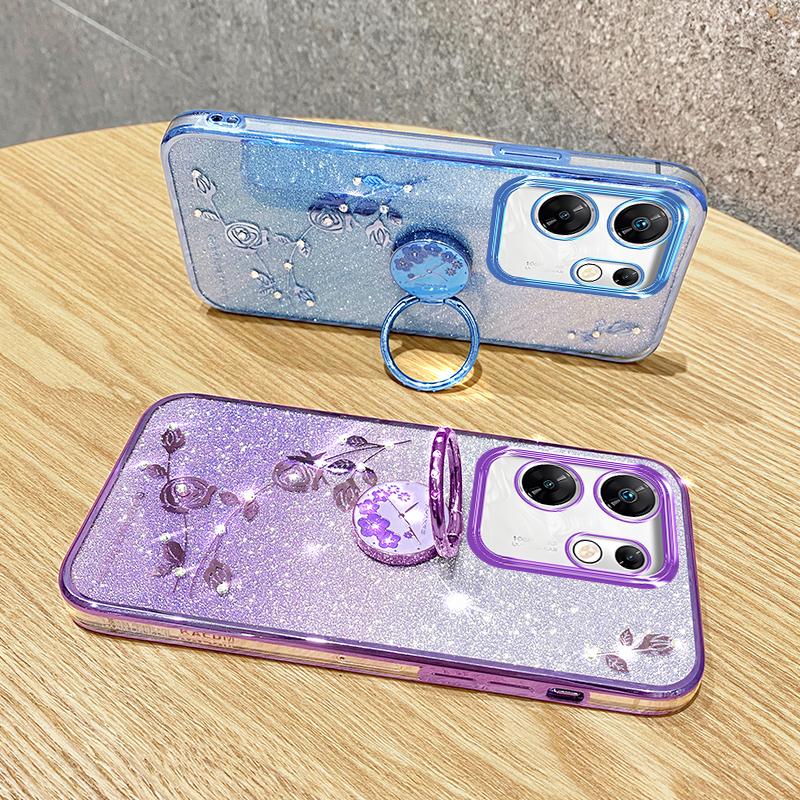 KADEM For Infinix Zero 30 4G Case Flower Shiny Glitter Kickstand TPU Phone Cover
