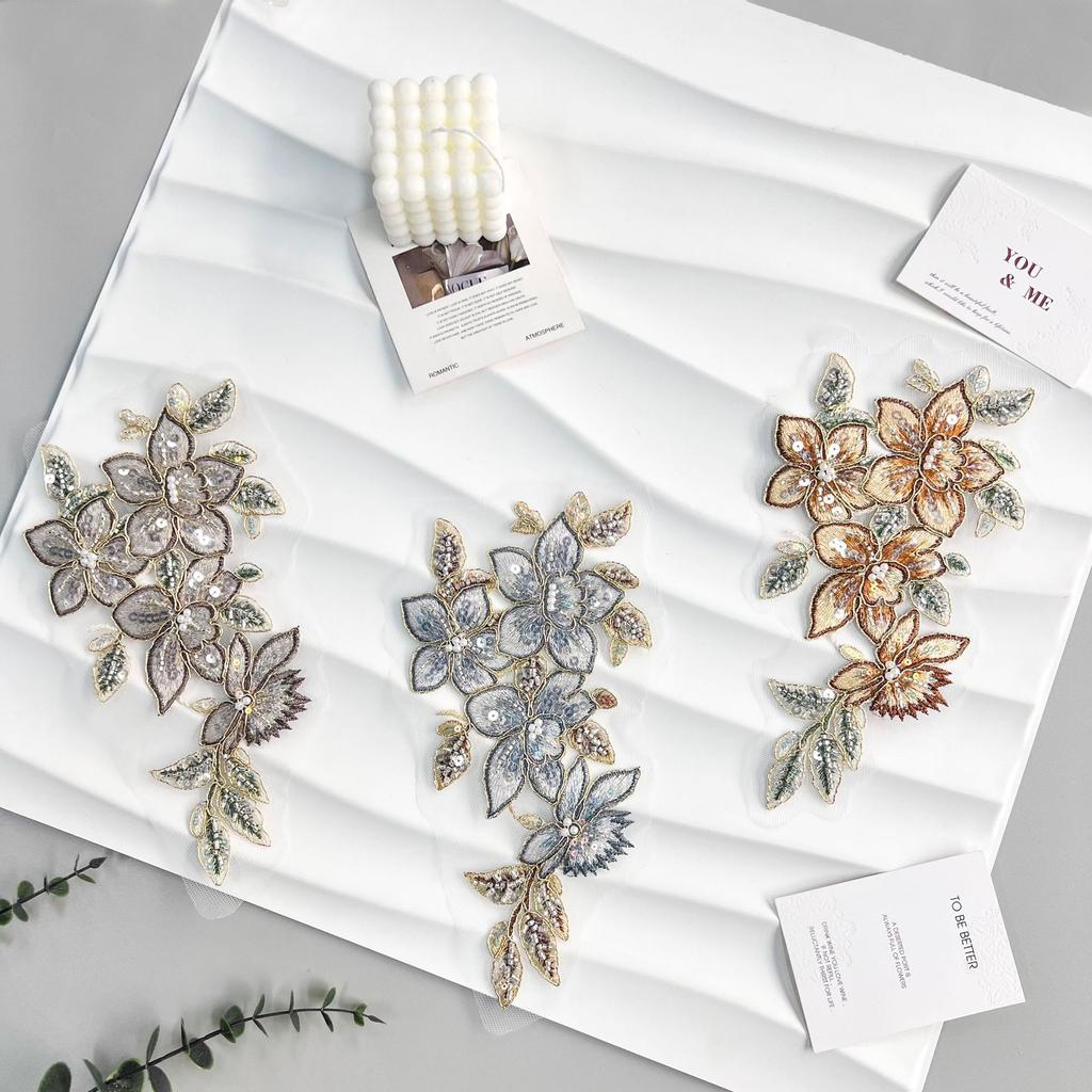 Color Beaded Sequins Embroidery Three-Dimensional Flower Patch Versatile Cheongsam Hanfu Luggage Clothing Decorative Cloth Sticker Accessories