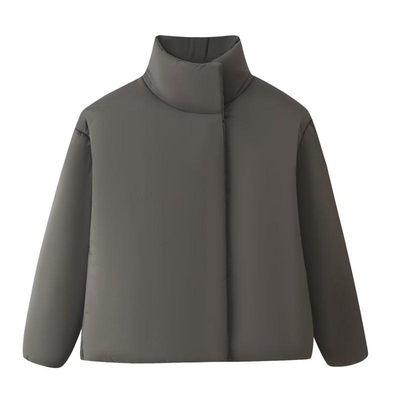 Womens Two-Tone Stand Collar Long Sleeve Cotton Puffer Coat Winter Warm Casual Outerwear