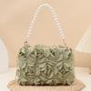 Elegant Women 3D Rose Floral Shoulder Bag Romantic Flower Pattern Pearl Handle Detachable Chain for Prom Graduation