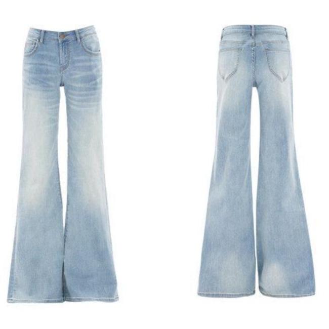 Spring Summer Women Jeans High Waist Slim Fit Vintage Flare Pants Simple Distressed Denim Trousers