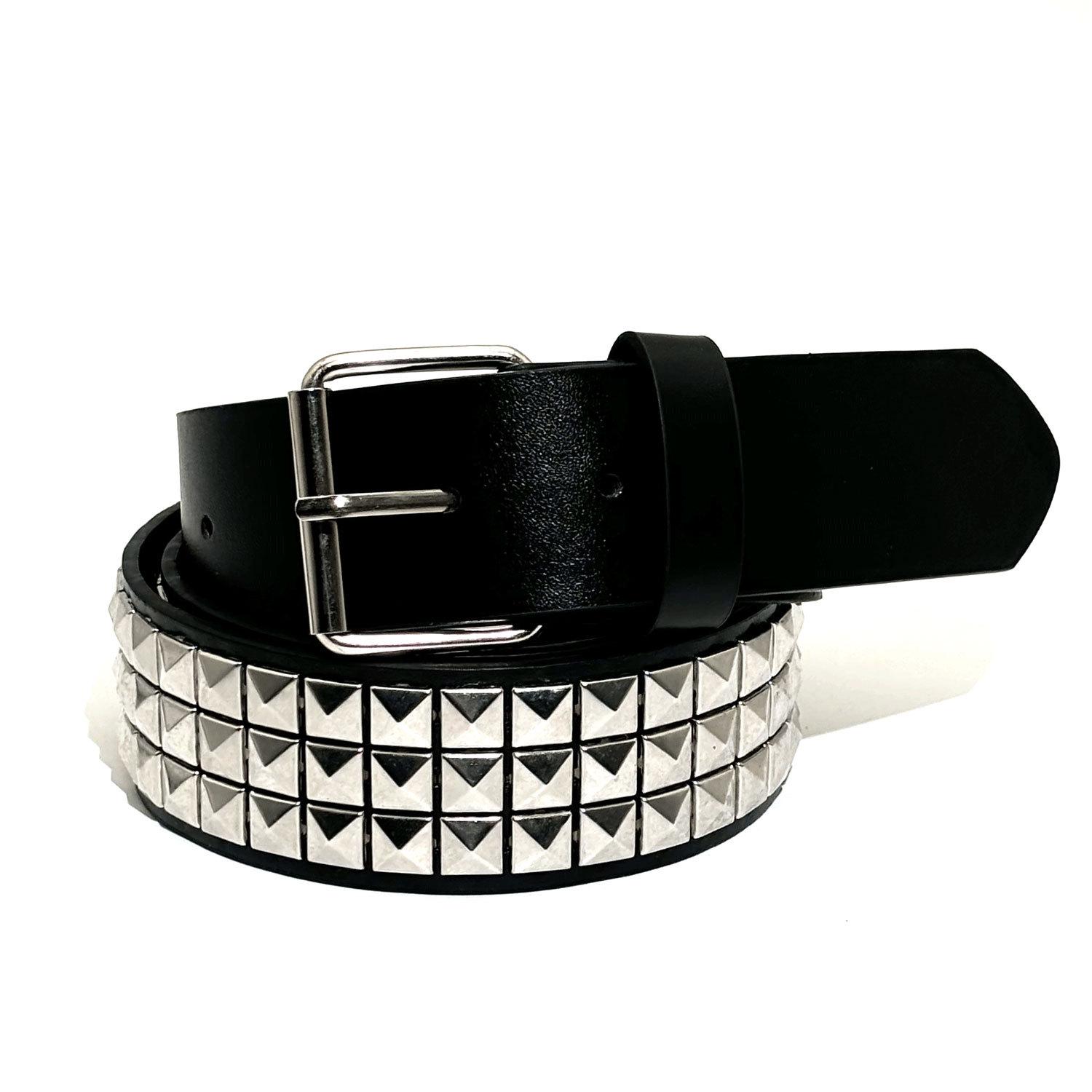

Unisex Punk Leather Belt with Metal Rivets and Pyramid Studs - European & American Style, 10x10 Square Design 110cm