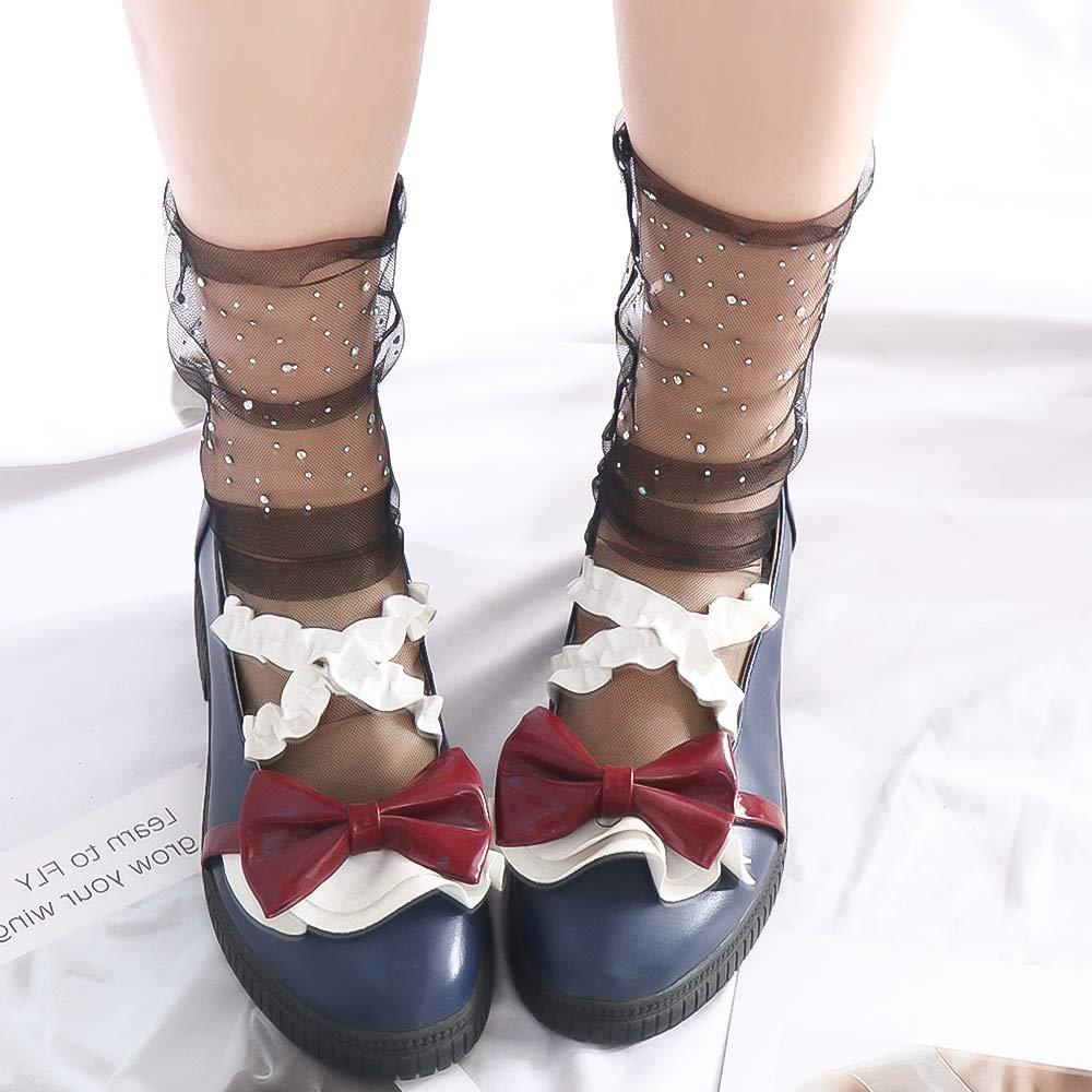 See Through Ladies Lace Rhinestone Crystal Glass Silk Short Socks Ankle Socks Transparent Mesh Sock