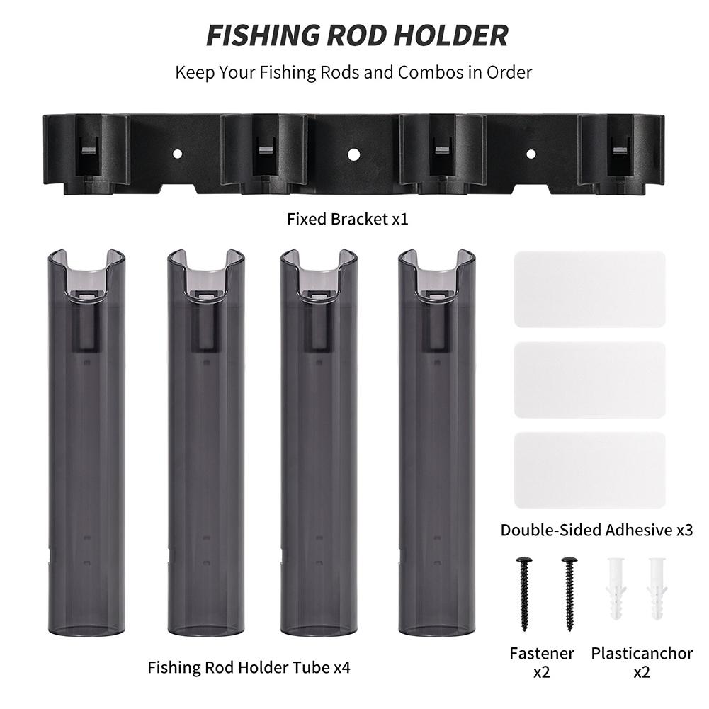 Fishing Rod Holder Bracket 4 Tubes Rod Rack Fits Spinning Or Casting Rod Wall Mounted Fishing Rod Holder for Wall Garage Storage