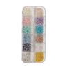 12 Grids Colorful Pearl Nail Art Decorations: Mixed Size White Pearls, Full & Half Round
