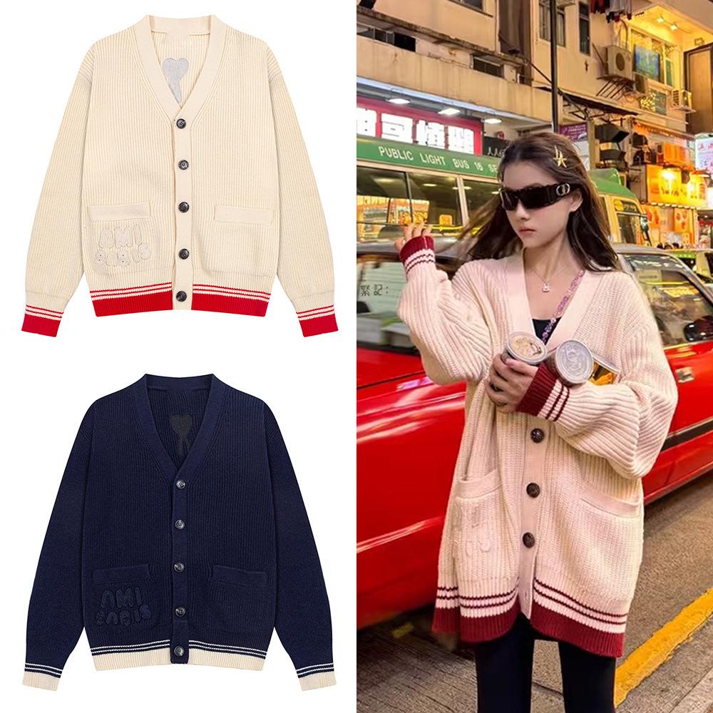Unisex Knit Cardigan with Stripes, Heart & Logo