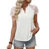 European and American Lace Stitching V-Neck Short Sleeve Top - 2026 Summer Women's Casual Loose T-shirt