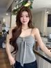 Sweet & Spicy V-Neck Pleated Camisole with Bow Tie Straps and Chest Pads - Slim-Fit Sleeveless Spring/Summer Top for Women