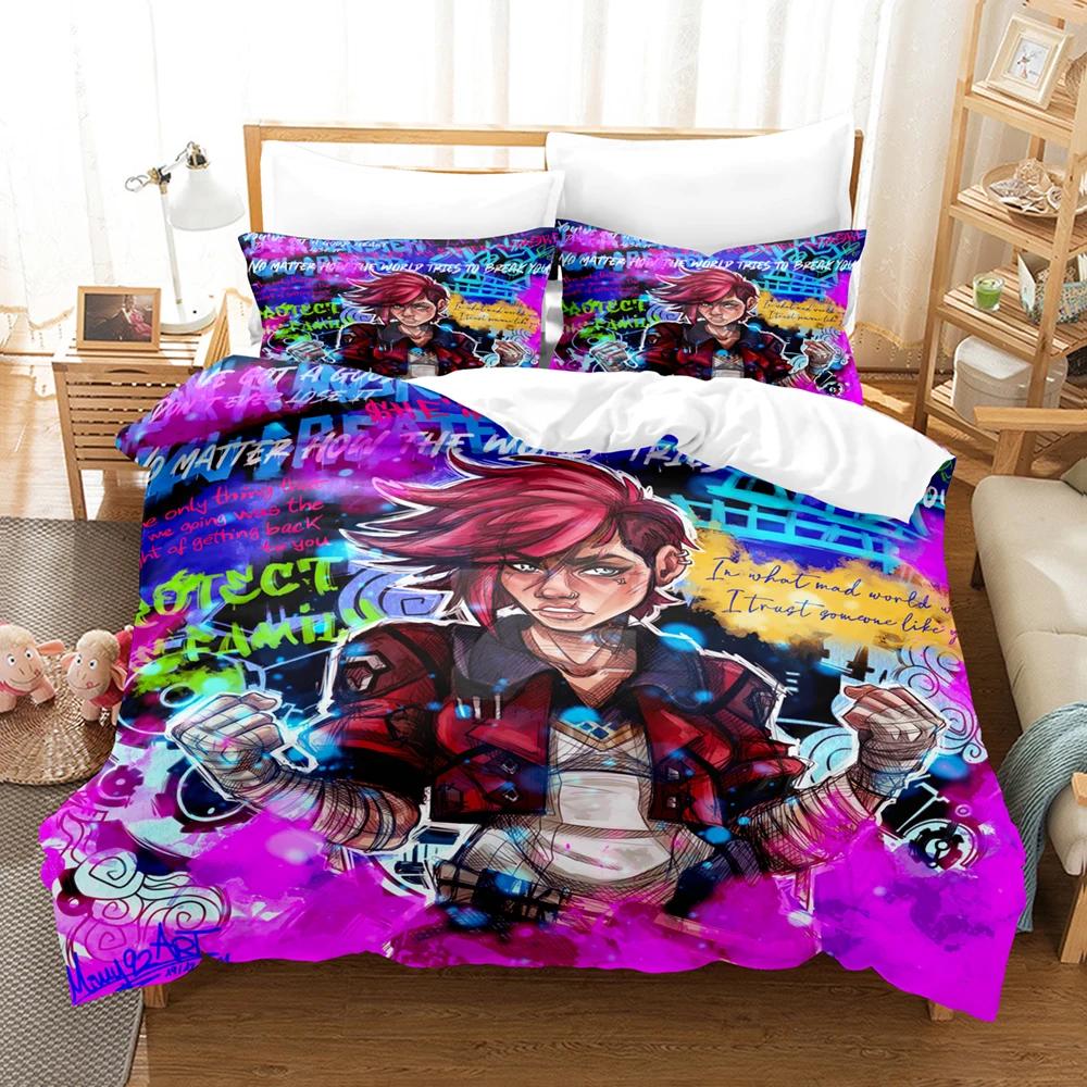 Anime Arcane Ágyneműszett JinX 3D Nyomtatott Paplanhuzat Szett 1-2 Párnahuzattal Twin King Méret Játék Arcane Gyerekeknek Felnőtt Hálószobába