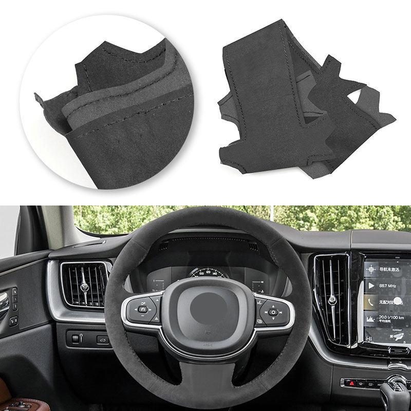 Black Car Accessories Steering Wheel Suede Leather Cover For Volvo S60 V60 XC60 - XC90 2016- S90 17-21 V90 17-20