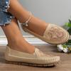 Elegant Plus-Size Women's Slip-On Flats with Rhinestone Floral Embellishments - Breathable PU Cover, Round Toe Design, Comfortable TPR Sole