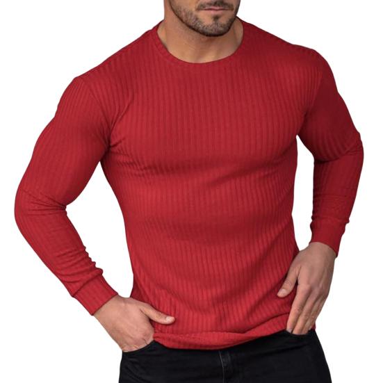 Men T-shirt Solid Color Long Sleeve Round Neck Slim Fit Pullover Warm Casual Breathable Men Spring Top for Daily Wear