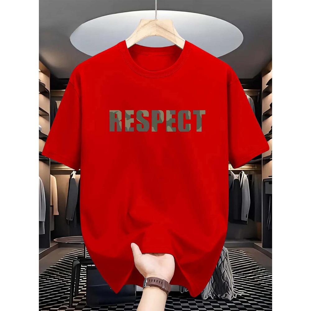 Men's Summer Cotton Fashionable Casual Loose RESPECT Camouflage Letter Printed Round Neck Short Sleeved T-shirt Top