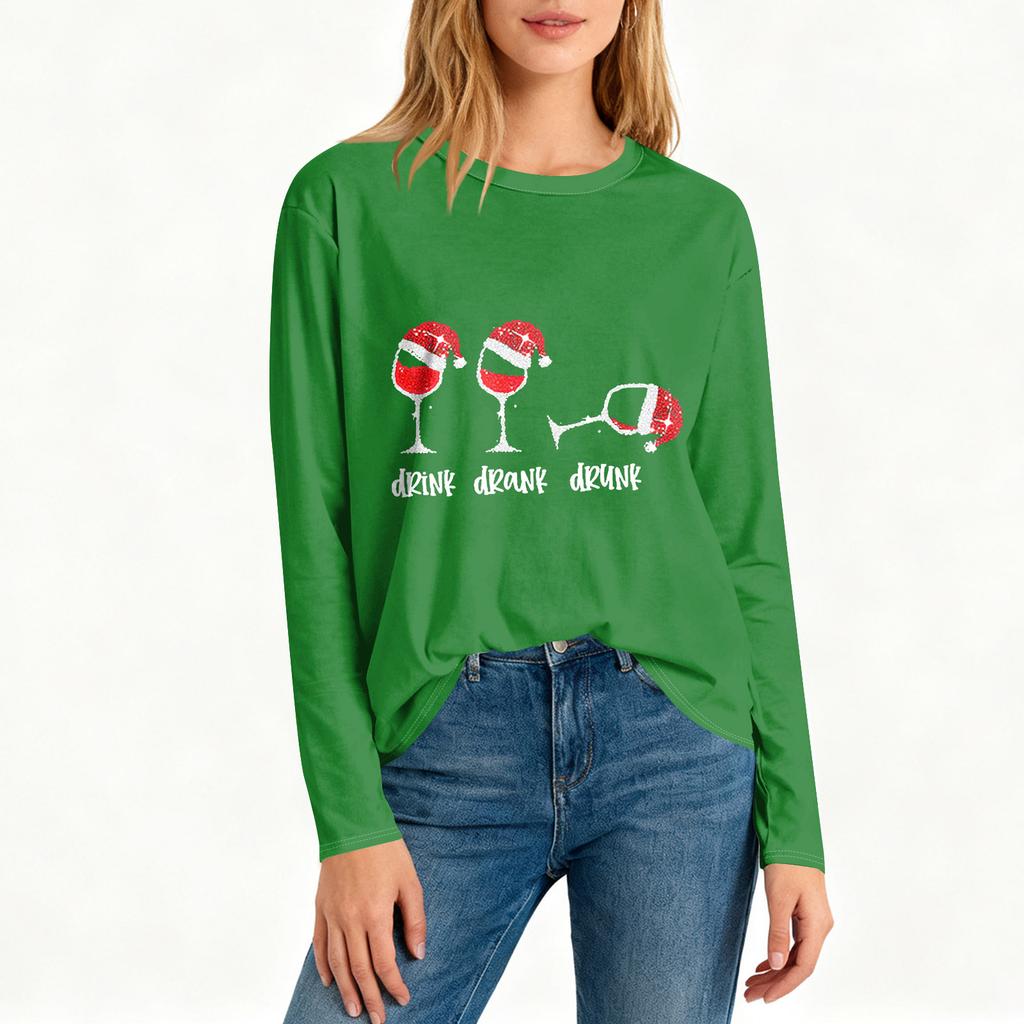 Women's Loose Comfortable Casual Fashion Round Neck Christmas Print Long Sleeve Hoodie