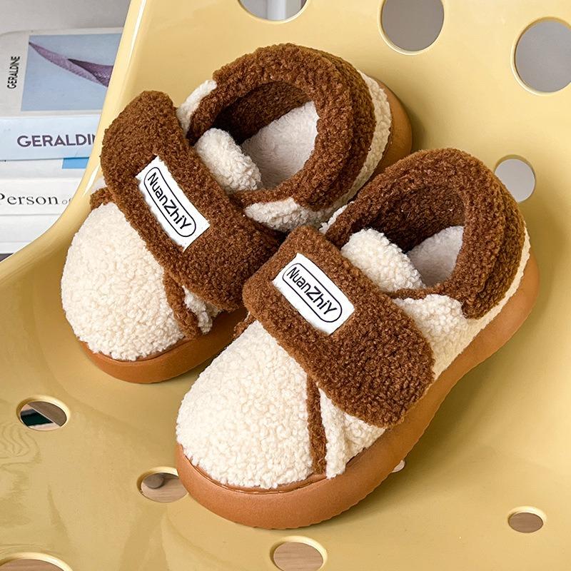 

Зимние хлопковые тапочки из овечьей шерсти для женщин, пушистые, с толстой подошвой, для дома, универсальные, в сумке и теплые хлопковые туфли на липучке 40-41