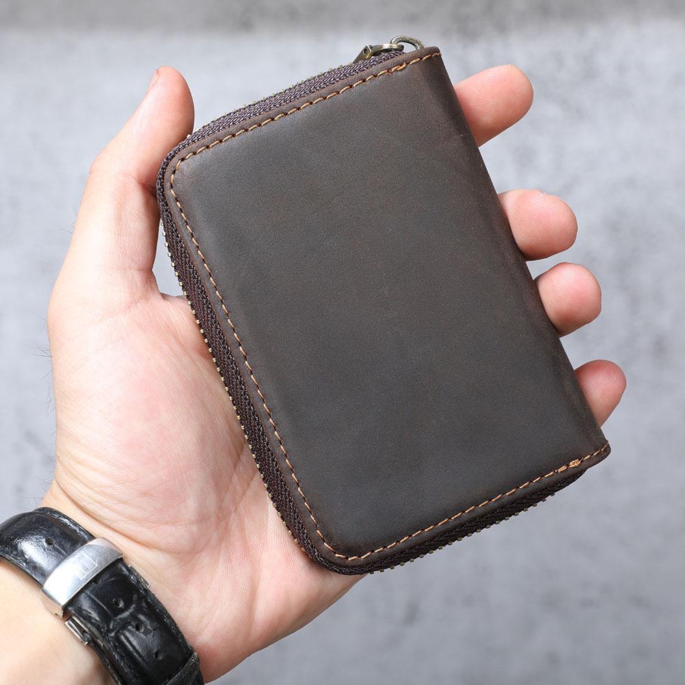 Vintage Crazy Horse Leather Accordion Card Holder with Multi-Card Slots, Coin Purse & Driver's License Pocket for Men and Women