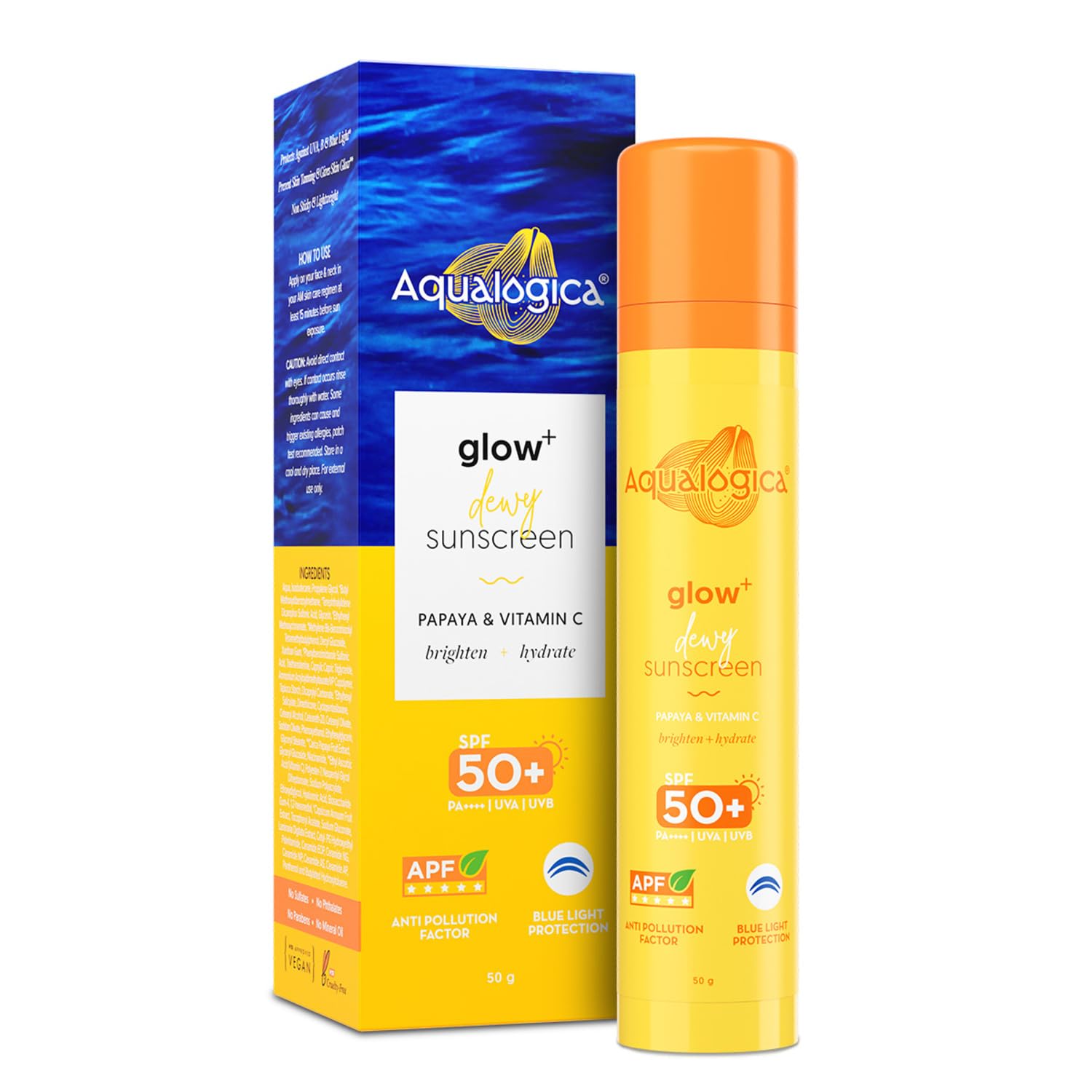 

Aqualogica Glow+ Dewy Sunscreen Gel SPF 50+ PA++++ Lightweight No White Cast Daily UV Protection 50 g Face Use