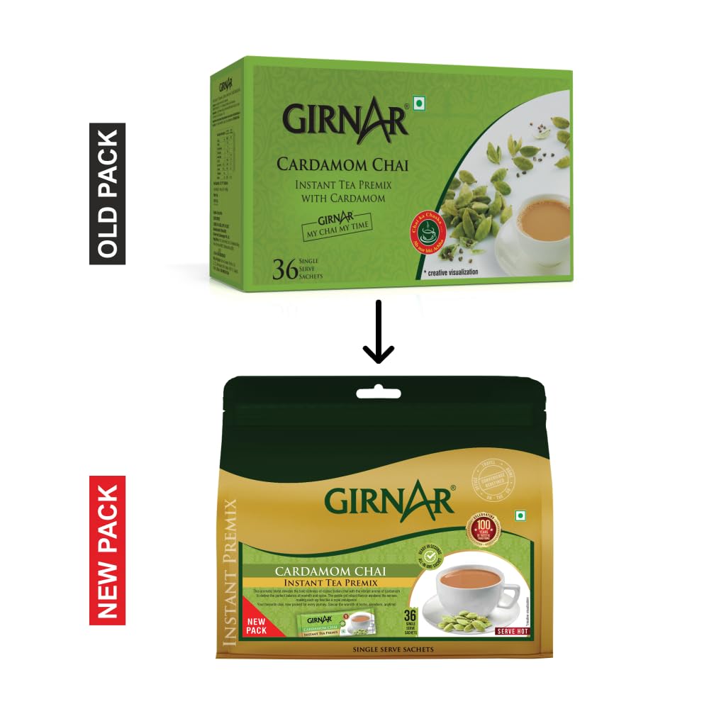 Girnar Instant Cardamom Tea Premix Powder 36 Sachets | Quick Hot Beverage Mix