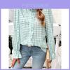 Polyester Geometric Pattern Blouse For Women With Long Sleeves And French Style Buttons For Spring Fashion