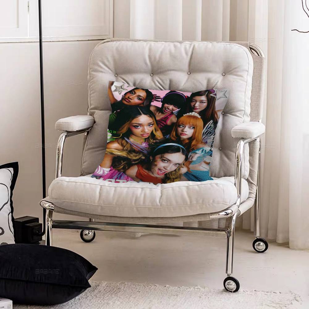 K-KATSEYE Office Cushion Pillowcase Car Cushion Cover45X45CM Lumbar Pillowcase Sofa Pillowcover