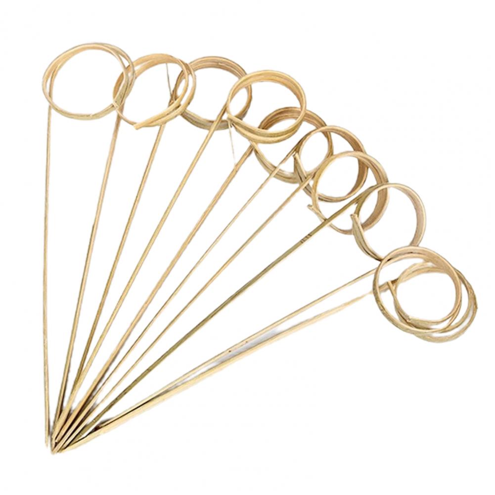

100Pcs Disposable Bamboo Sticks Wooden Knotted with Twisted Ends Skewers Fruit Cocktail Picks BBQ Snacks Club Sandwiches зелёный
