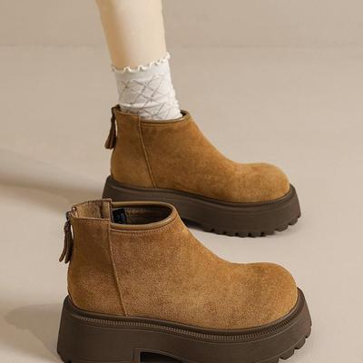 Cowhide Version Martin Boots Women's Autumn New Versatile Fashion Thick Sole Heightening Retro Fashion Light Lazy Shoes