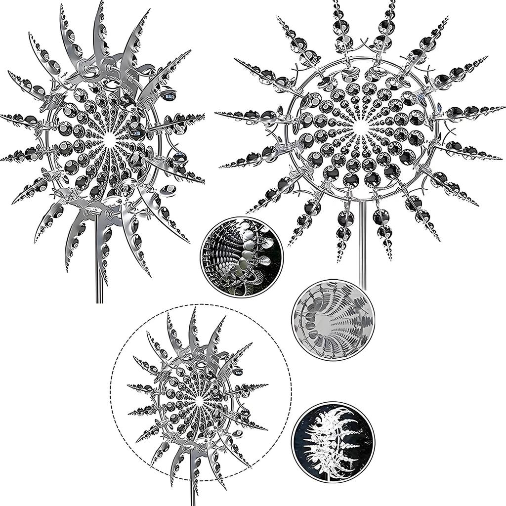 Wind & Solar Powered Kinetic Windmill | 3D Spinning Garden Sculpture | Outdoor Metal Art for Yard Patio Decoration