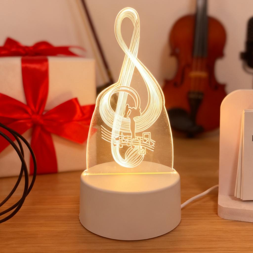 3D night light in the shape of musical notes, festive atmosphere bedroom decoration light, USB power supply, gift table light.