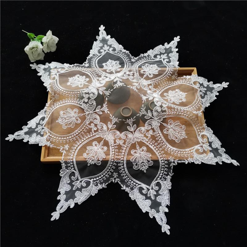 European Octagonal Lace Embroidery Chic Tablecloth Coaster Balcony Bedroom Small Round Table Cloth Mat Party Banquet Decoration