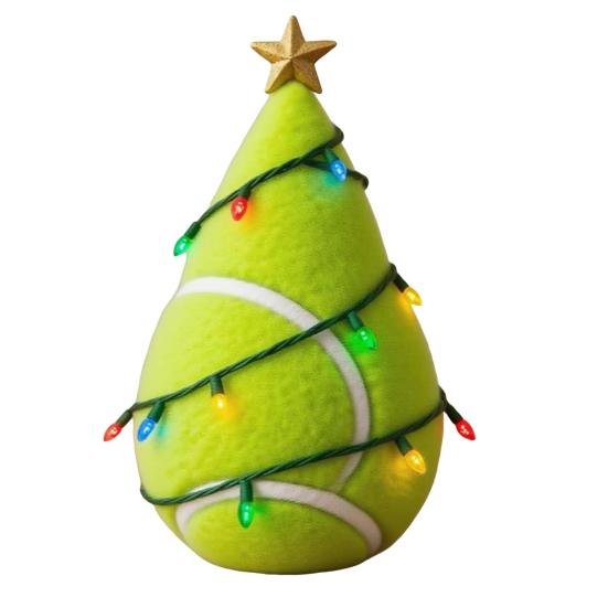 Sports Ball Inspired Christmas Tree Figurine Handcrafted Faux Leather Tree Shaped Tabletop Decoration with Golden Star Topper for Holiday Home Decor