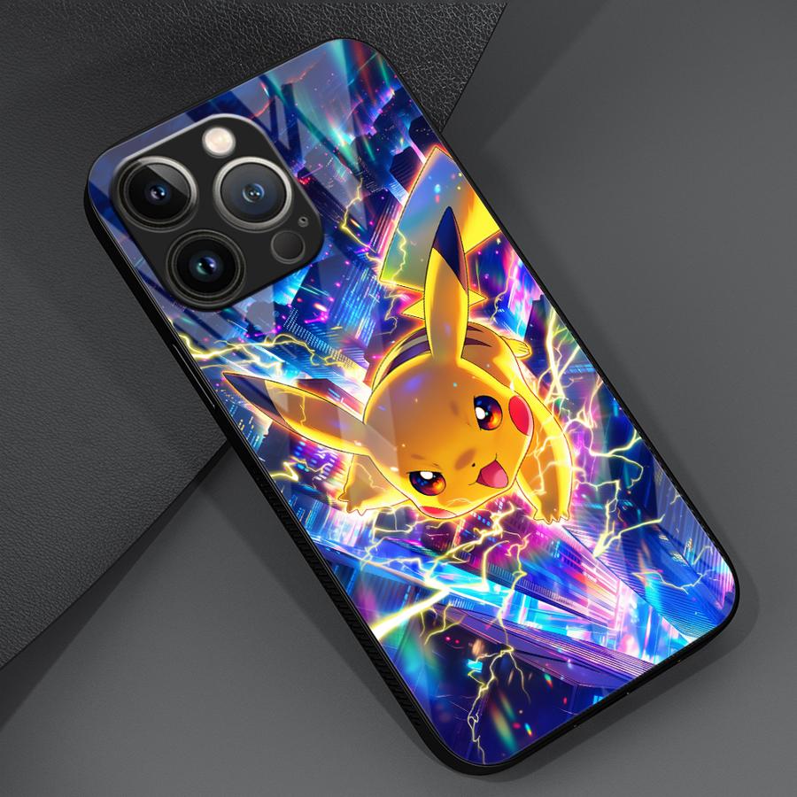 

Cute Pikachu Pokemon Phone Cover Glass Case for iPhone 17 Pro Max XR 8 14 15 Plus 11 16 13 12 Air iPhone 12