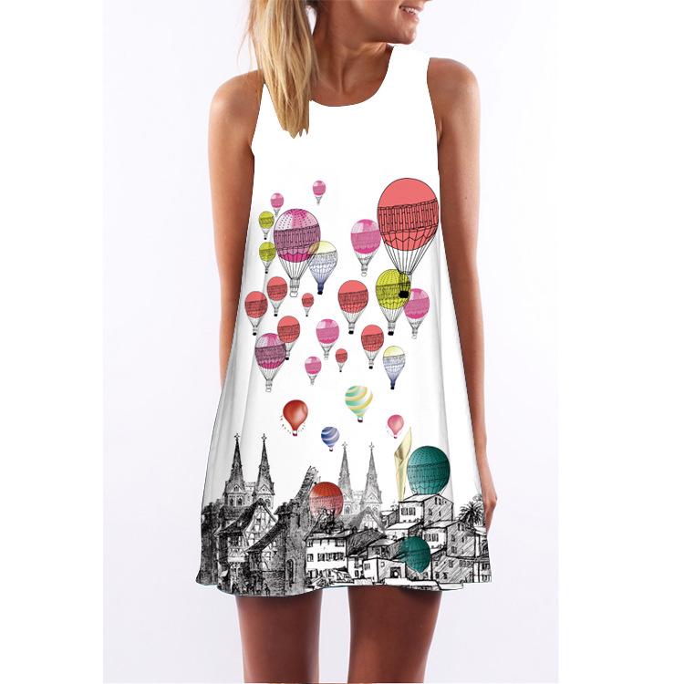 Spring and summer women s clothing new medium and long suspender dress balloon digital printing loose off-the-shoulder dress women S