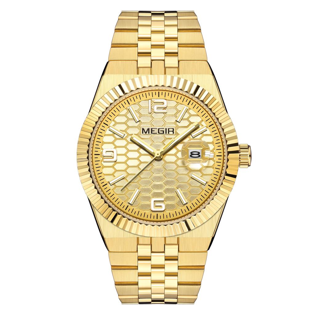 Megir Large Dial Business Leisure Watch Stainless Steel Waterproof Luminous Man Wristwatch Clock Auto Date Gift for Men Reloj Hombre 1101