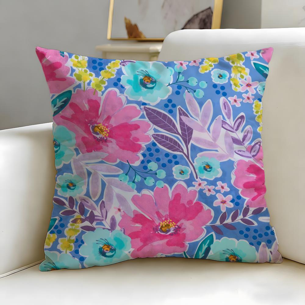 blue flower pattern Cushion Cover Soft  EasyWash Pillow Case  Versatile for Couch Bed Travel and Office