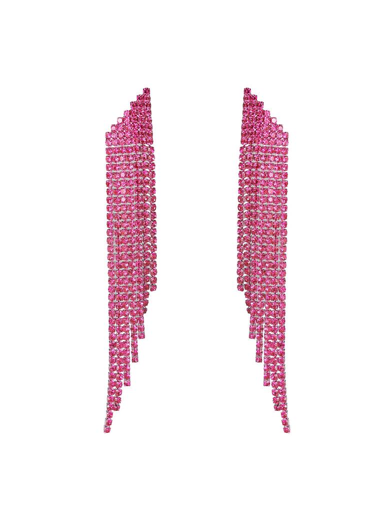 Premium sense geometric triangular fringed rhinestone stud earrings
