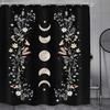 Boho Moon Phase Shower Curtain Abstract Sun Stars Butterfly Mushroom Flowers Plant Leaves Bathroom Decor Fabric with Hooks