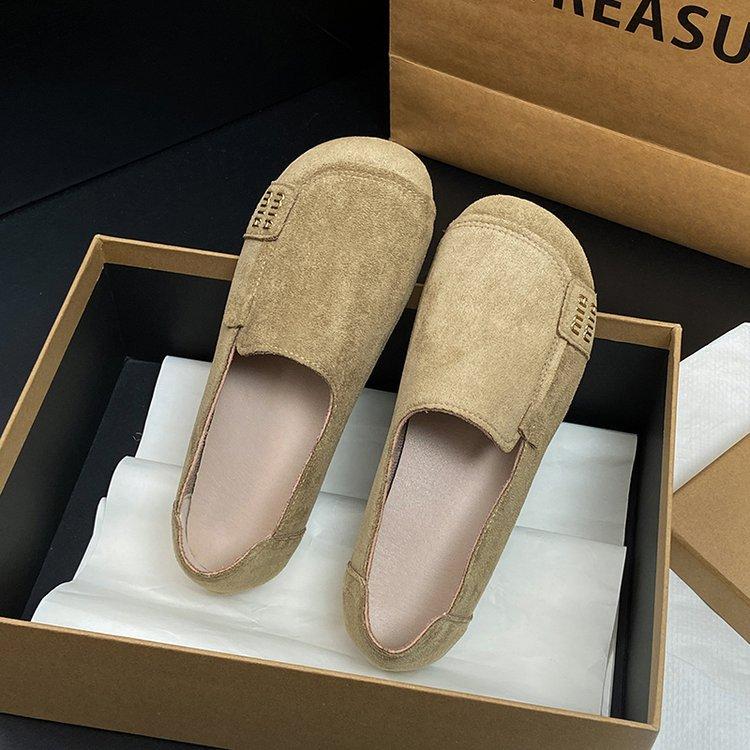 

thick-soled Boken shoes women s single shoes gentle evening breeze flat-soled one-pedal spring and summer 2025 new with skirt Doudou shoes 35 бежевий